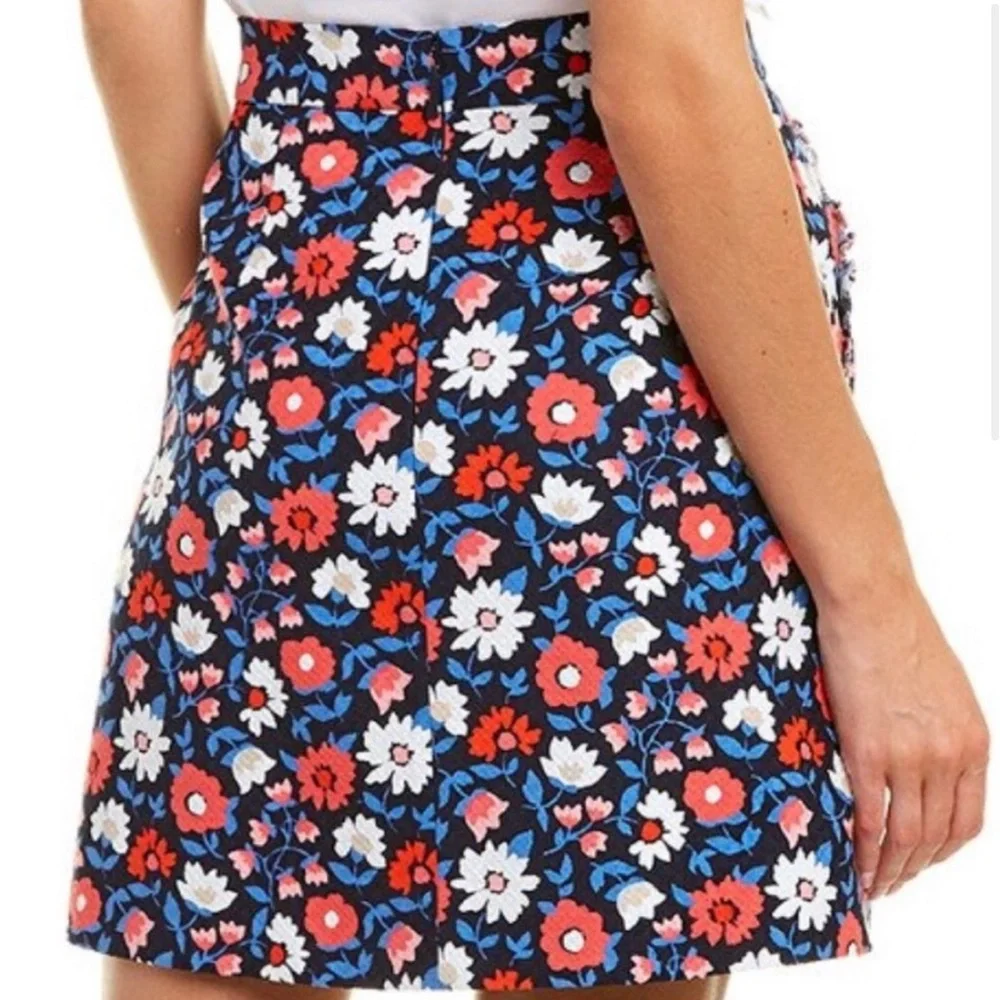 Kate Spade Shore Thing Daisy Jaquard A-Line‎ Skirt Women's 6 Navy Pink Casual